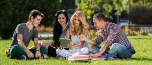 college students outside in the sun